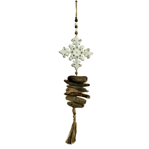 Driftwood Hanging Decor with White Medallion
