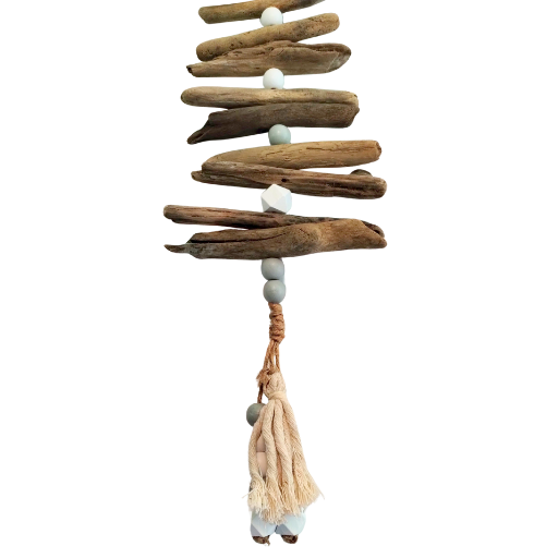 Neutral Beaded Driftwood Garland with Tassel